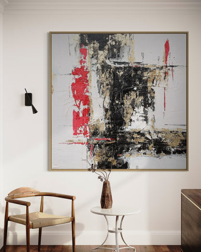 3D Textured Original Oil Painting on Canvas Red & Black & White Large Abstract Acrylic Painting