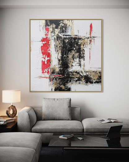 3D Textured Original Oil Painting on Canvas Red & Black & White Large Abstract Acrylic Painting