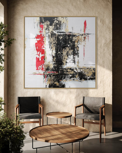 3D Textured Original Oil Painting on Canvas Red & Black & White Large Abstract Acrylic Painting