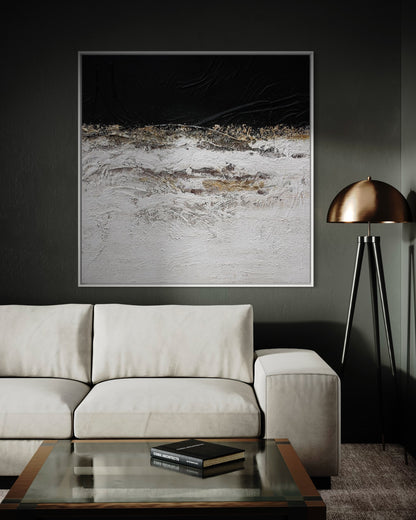 3D Textured Original Oil Painting on Canvas Golden & Black & White Large Abstract Acrylic Painting