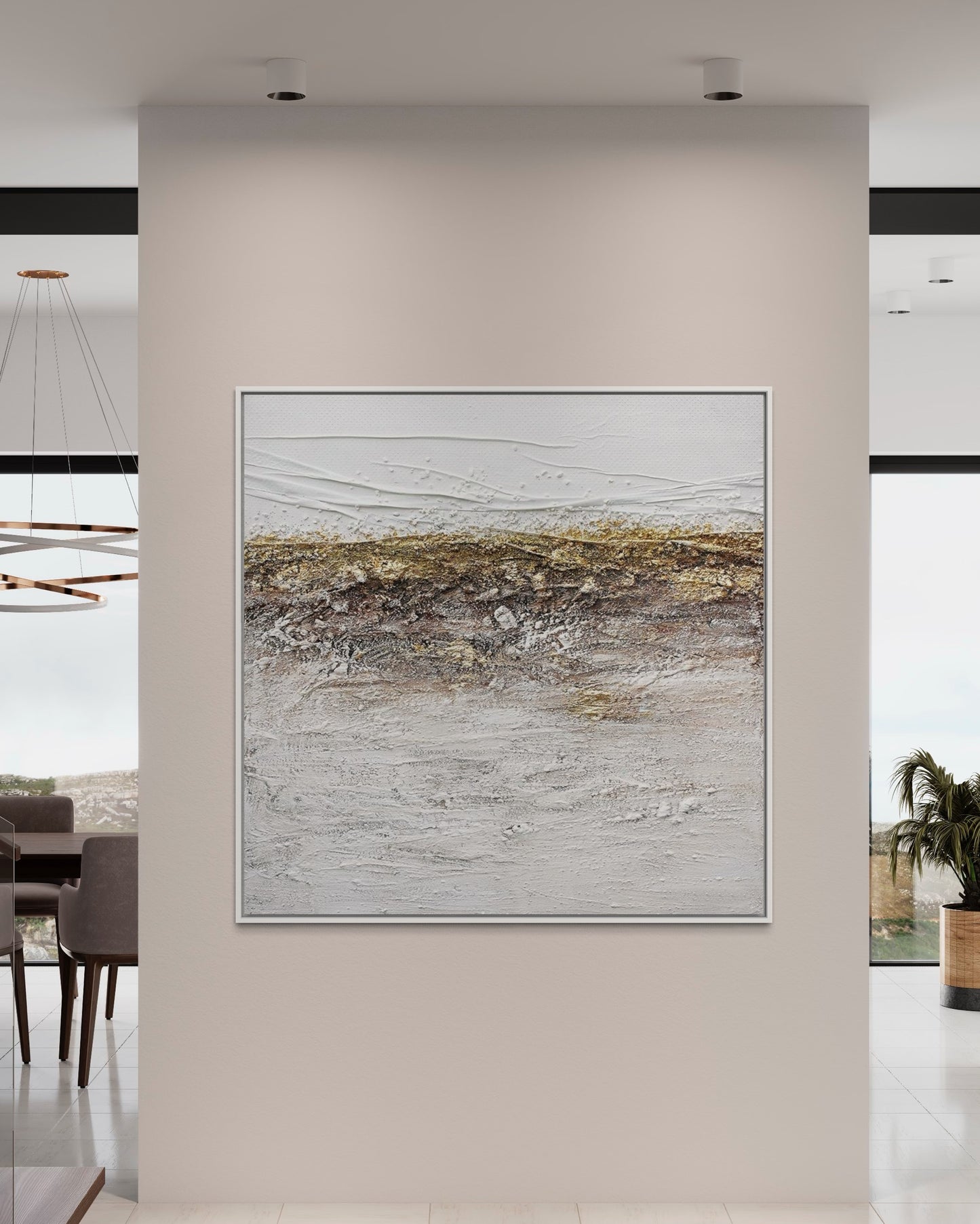 3D Textured Original Oil Painting on Canvas Golden & White Large Abstract Acrylic Painting