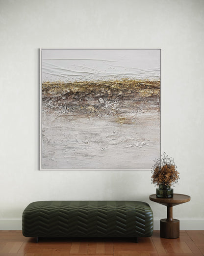 3D Textured Original Oil Painting on Canvas Golden & White Large Abstract Acrylic Painting