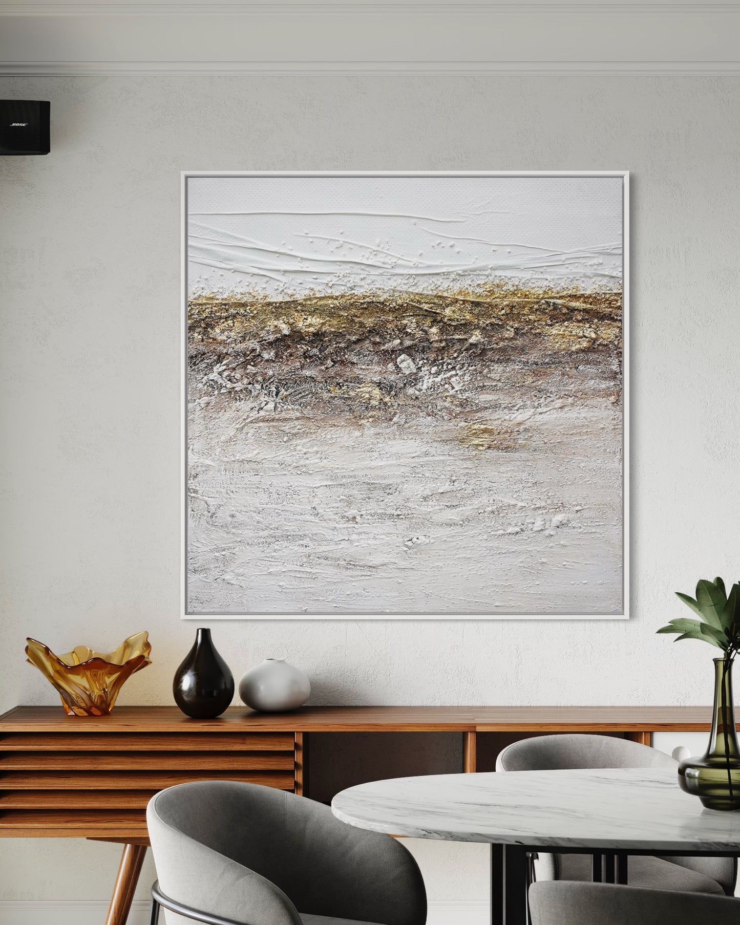 3D Textured Original Oil Painting on Canvas Golden & White Large Abstract Acrylic Painting