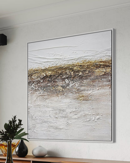 3D Textured Original Oil Painting on Canvas Golden & White Large Abstract Acrylic Painting