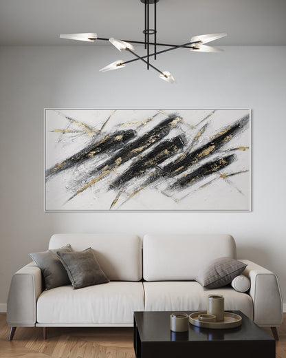 3D Textured Original Oil Painting on Canvas Black line Large Abstract Acrylic Painting