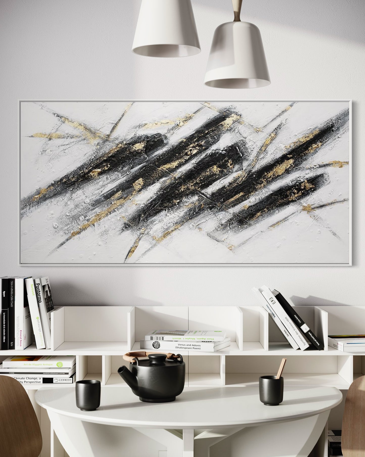 3D Textured Original Oil Painting on Canvas Black line Large Abstract Acrylic Painting