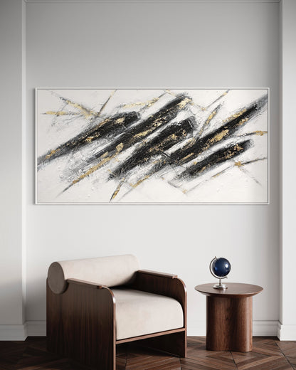 3D Textured Original Oil Painting on Canvas Black line Large Abstract Acrylic Painting