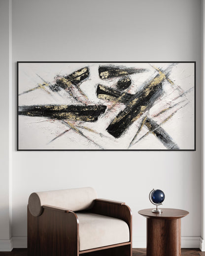 3D Textured Original Oil Painting on Canvas Black line Large Abstract Acrylic Painting