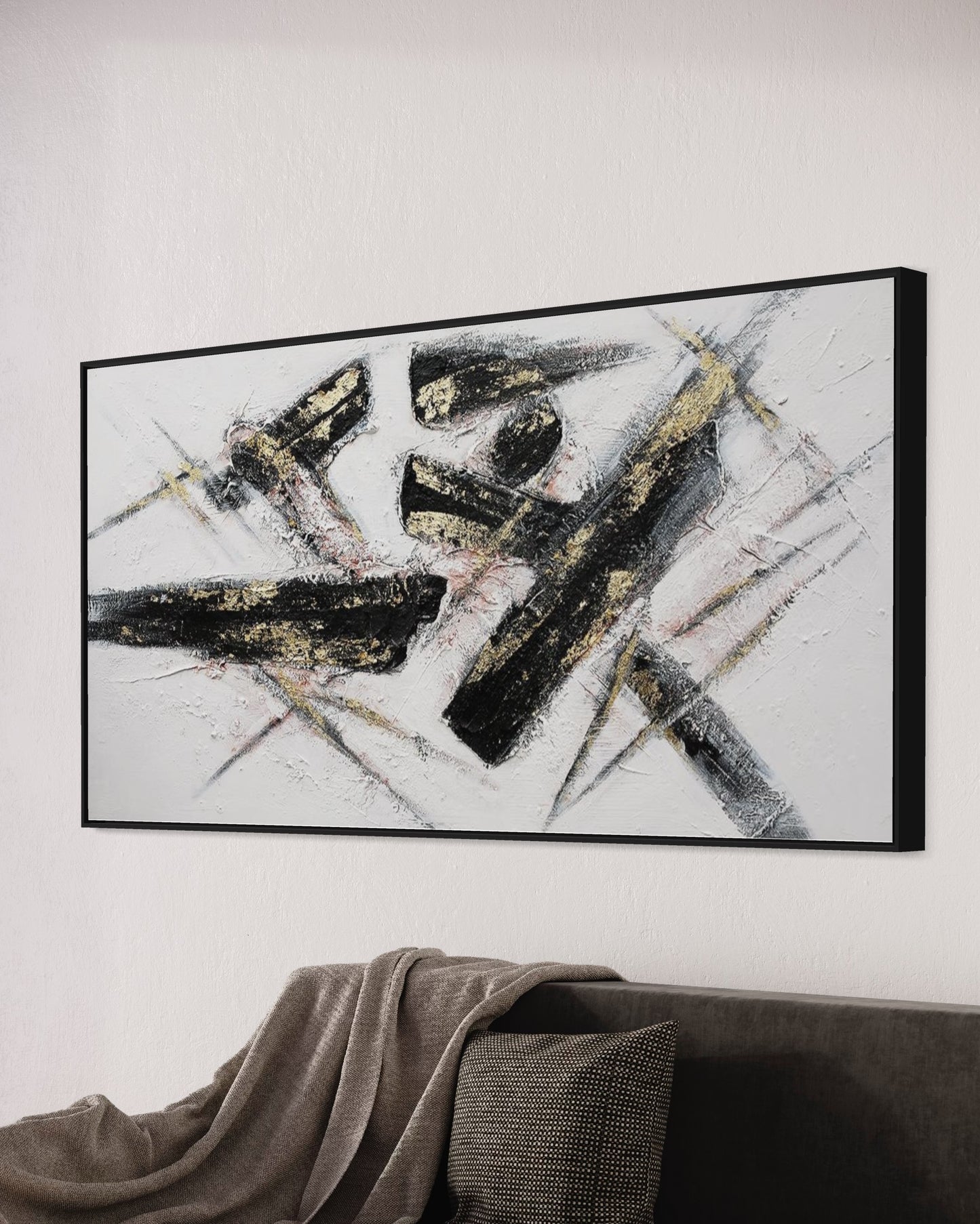 3D Textured Original Oil Painting on Canvas Black line Large Abstract Acrylic Painting