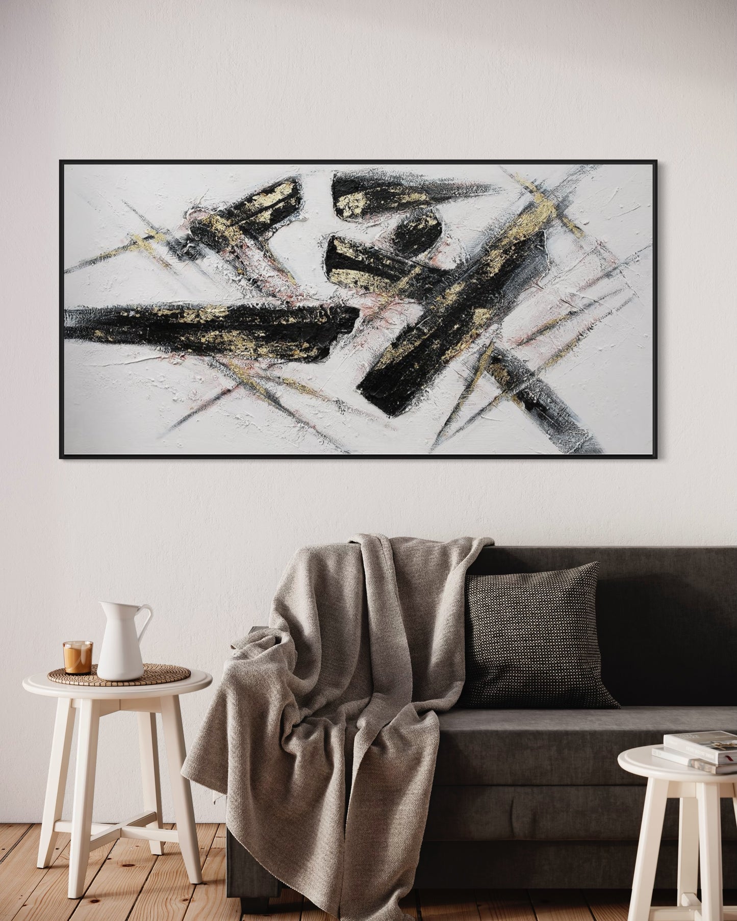 3D Textured Original Oil Painting on Canvas Black line Large Abstract Acrylic Painting