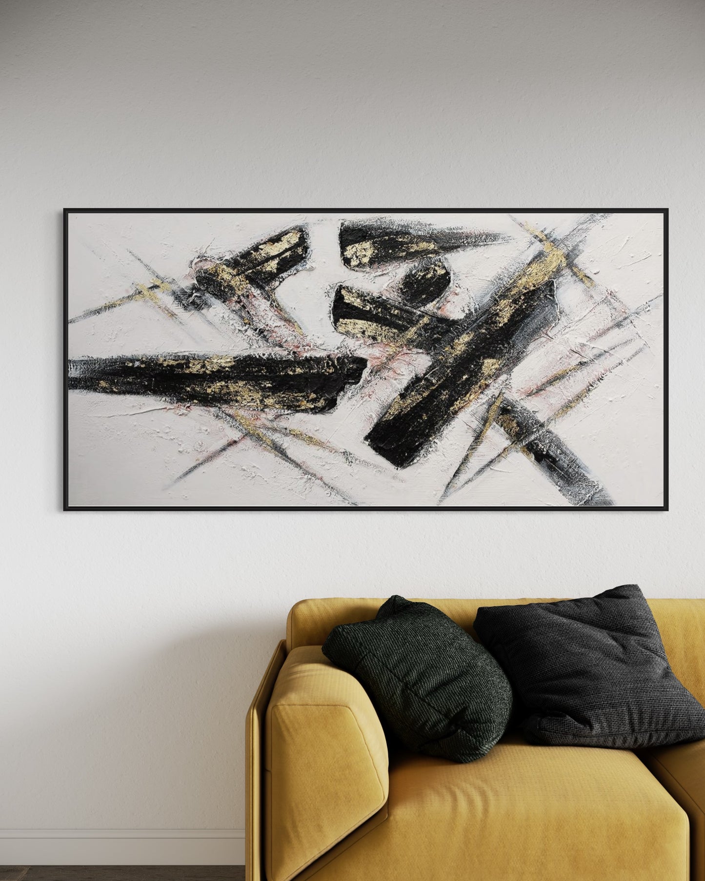 3D Textured Original Oil Painting on Canvas Black line Large Abstract Acrylic Painting