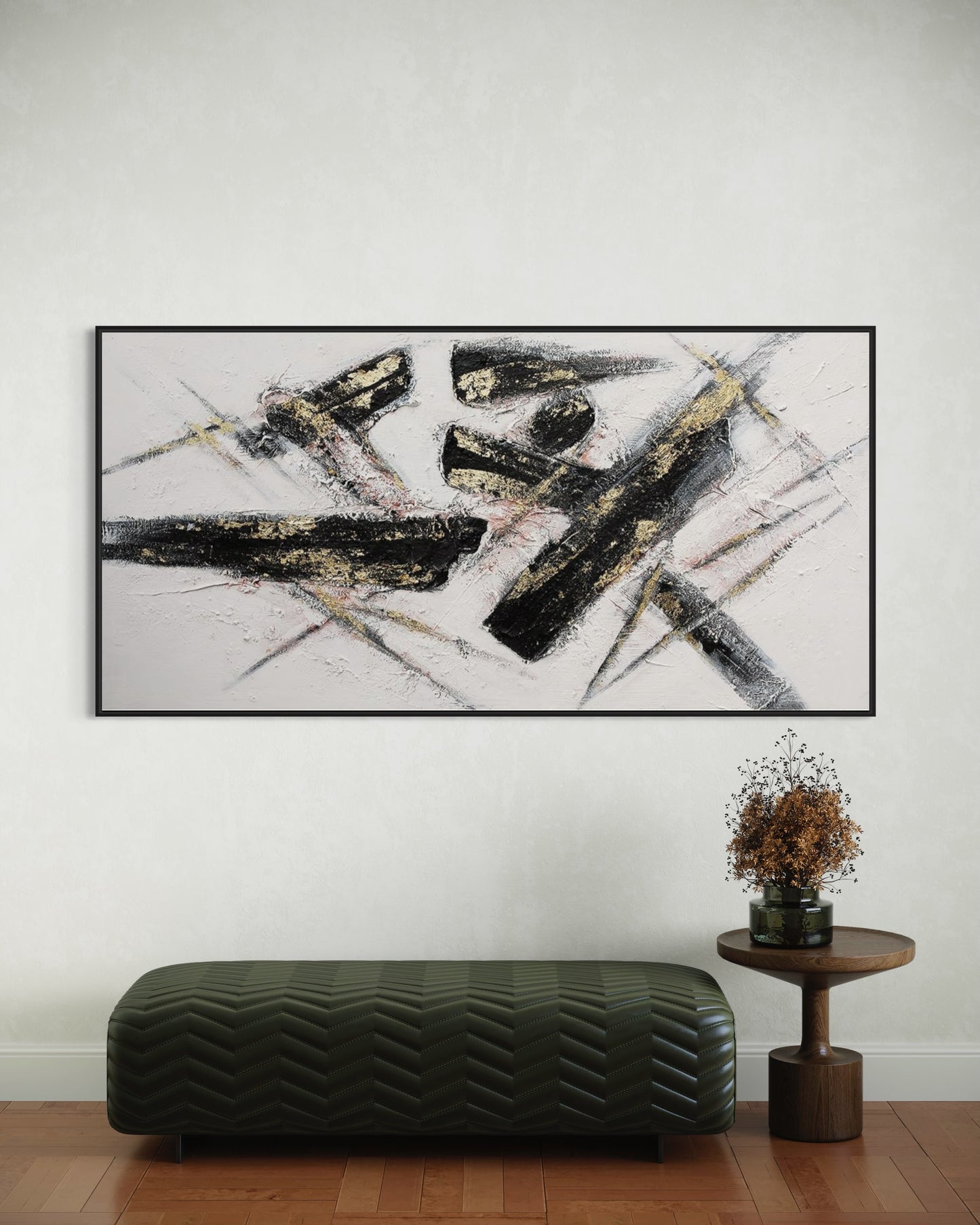 3D Textured Original Oil Painting on Canvas Black line Large Abstract Acrylic Painting