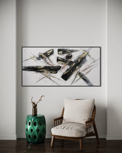 3D Textured Original Oil Painting on Canvas Black line Large Abstract Acrylic Painting