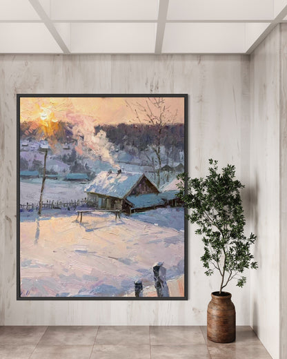 Sunrise Over Snowy Landscape Oil Painting