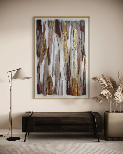 3D Textured Original Oil Painting on Canvas Red & Golden Lines Large Abstract Acrylic Painting