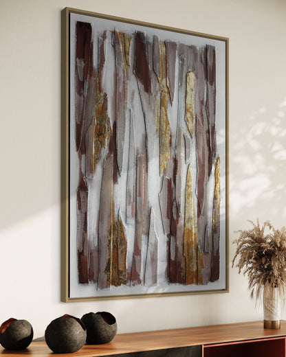 3D Textured Original Oil Painting on Canvas Red & Golden Lines Large Abstract Acrylic Painting