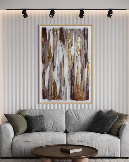 3D Textured Original Oil Painting on Canvas Red & Golden Lines Large Abstract Acrylic Painting