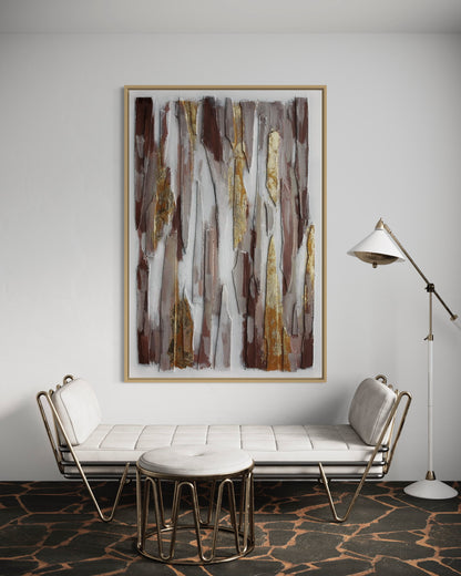 3D Textured Original Oil Painting on Canvas Red & Golden Lines Large Abstract Acrylic Painting