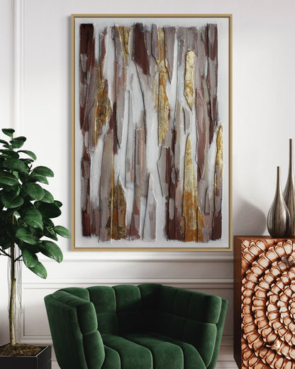 3D Textured Original Oil Painting on Canvas Red & Golden Lines Large Abstract Acrylic Painting