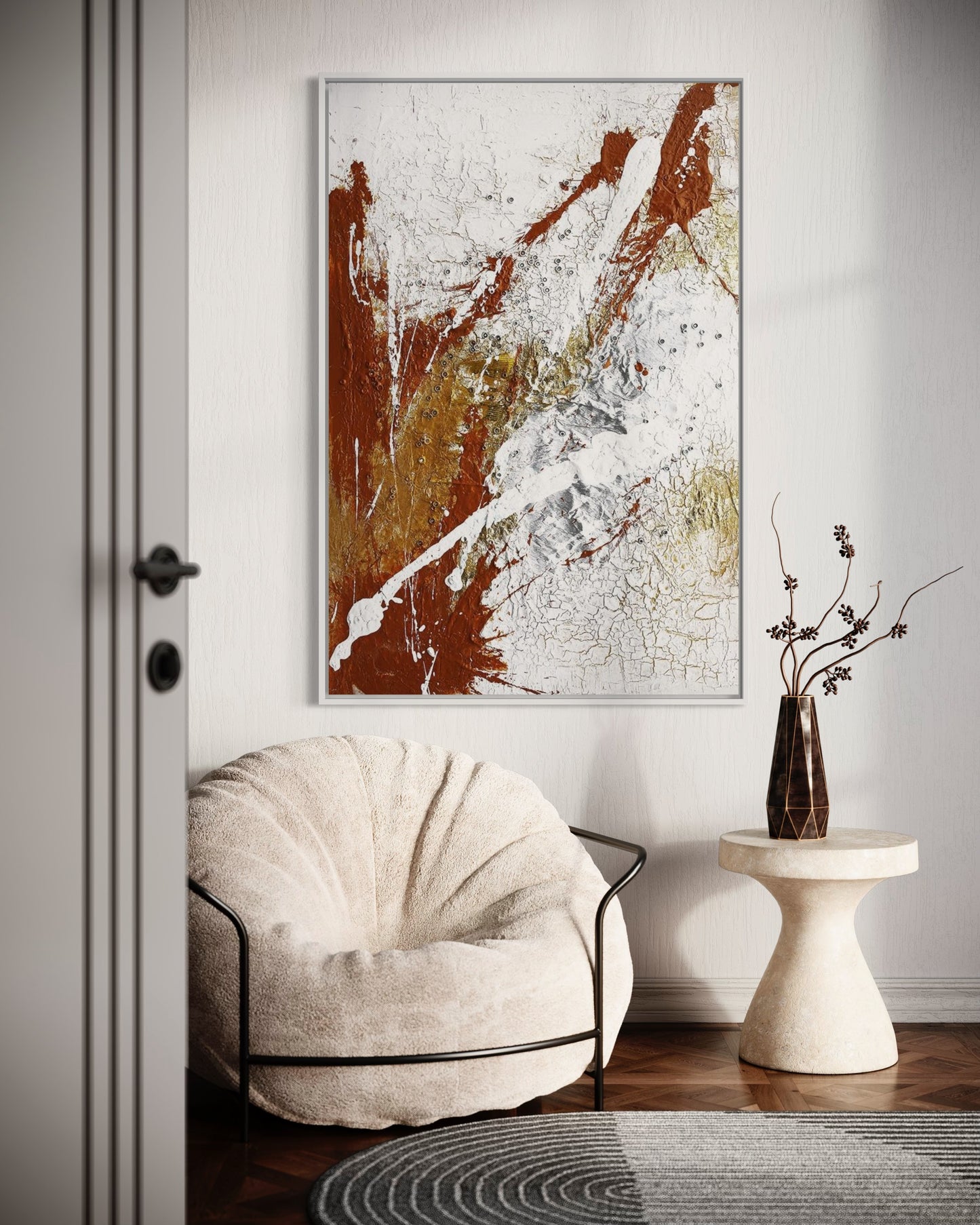 3D Textured Original Oil Painting on Canvas Golden & Red Large Abstract Acrylic Painting