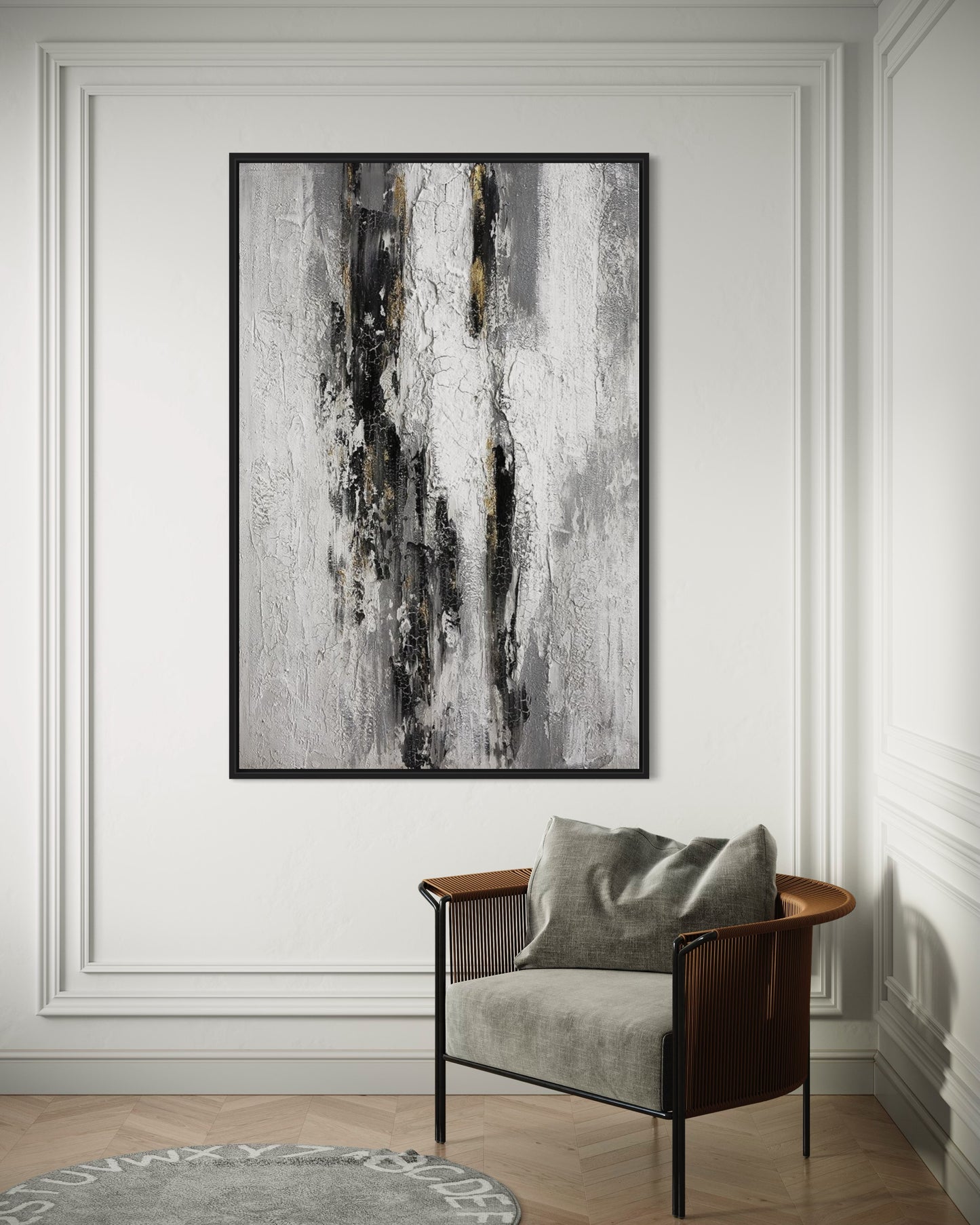 3D Textured Original Oil Painting on Canvas Black & White Lines Large Abstract Acrylic Painting