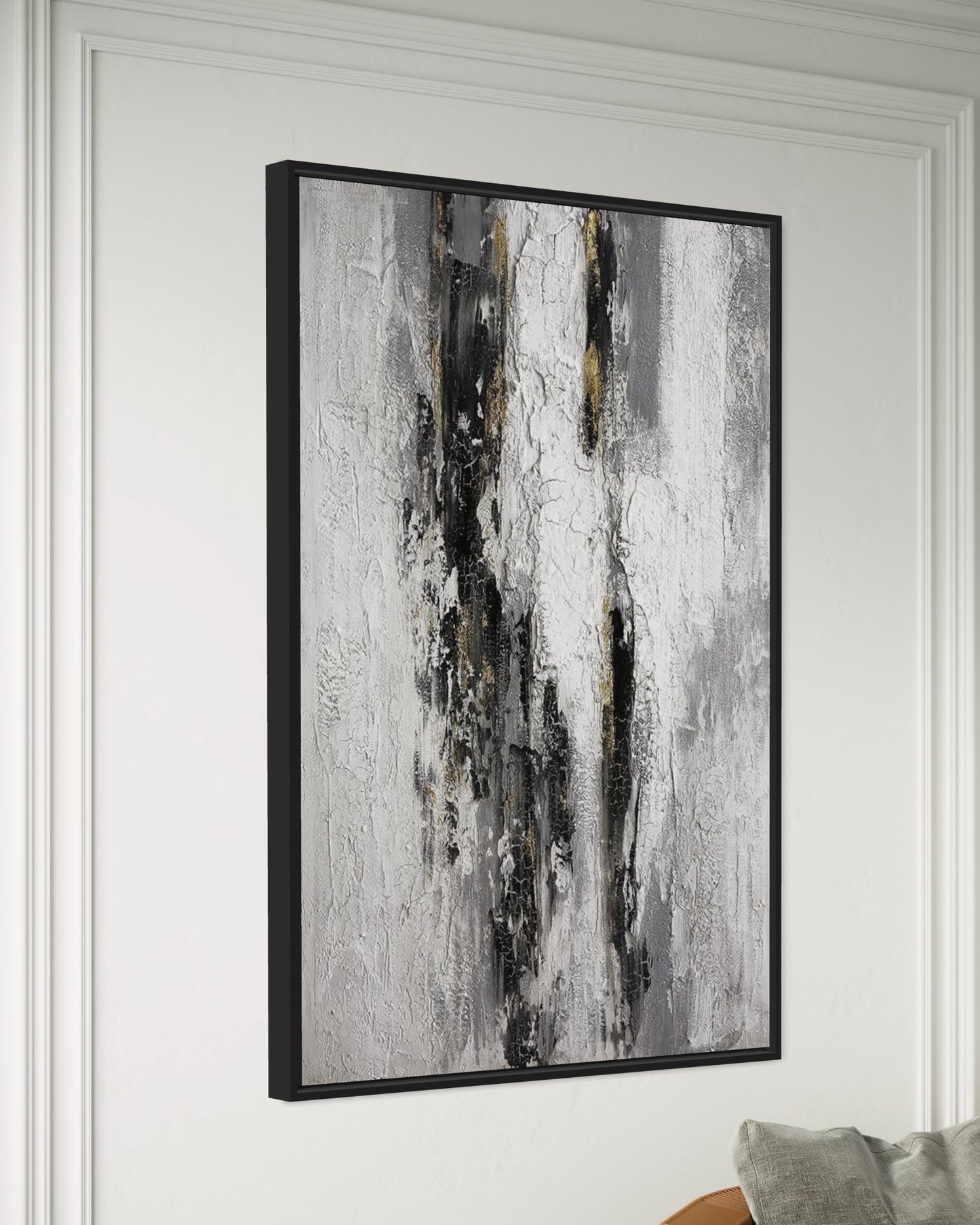 3D Textured Original Oil Painting on Canvas Black & White Lines Large Abstract Acrylic Painting