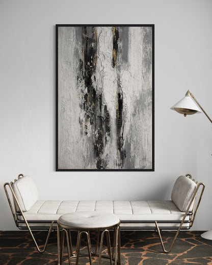 3D Textured Original Oil Painting on Canvas Black & White Lines Large Abstract Acrylic Painting