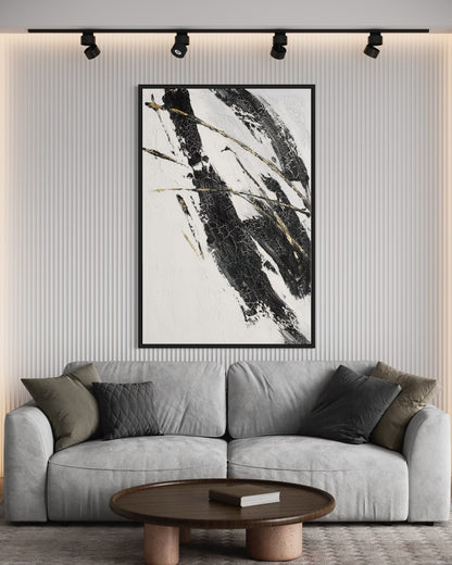 3D Textured Original Oil Painting on Canvas Black & White Diagonal Stripes Large Abstract Acrylic Painting