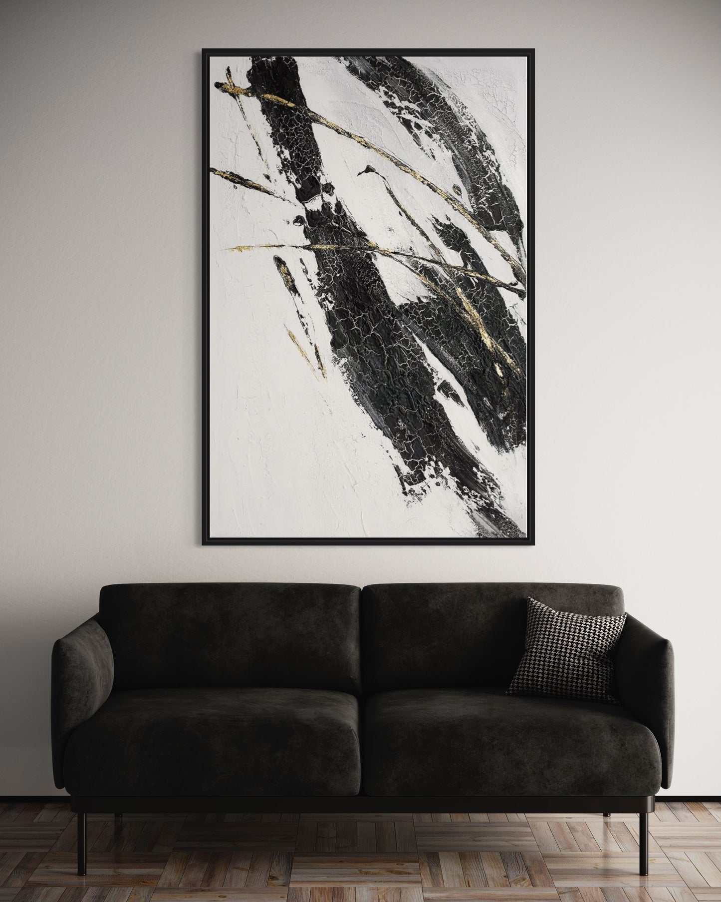 3D Textured Original Oil Painting on Canvas Black & White Diagonal Stripes Large Abstract Acrylic Painting