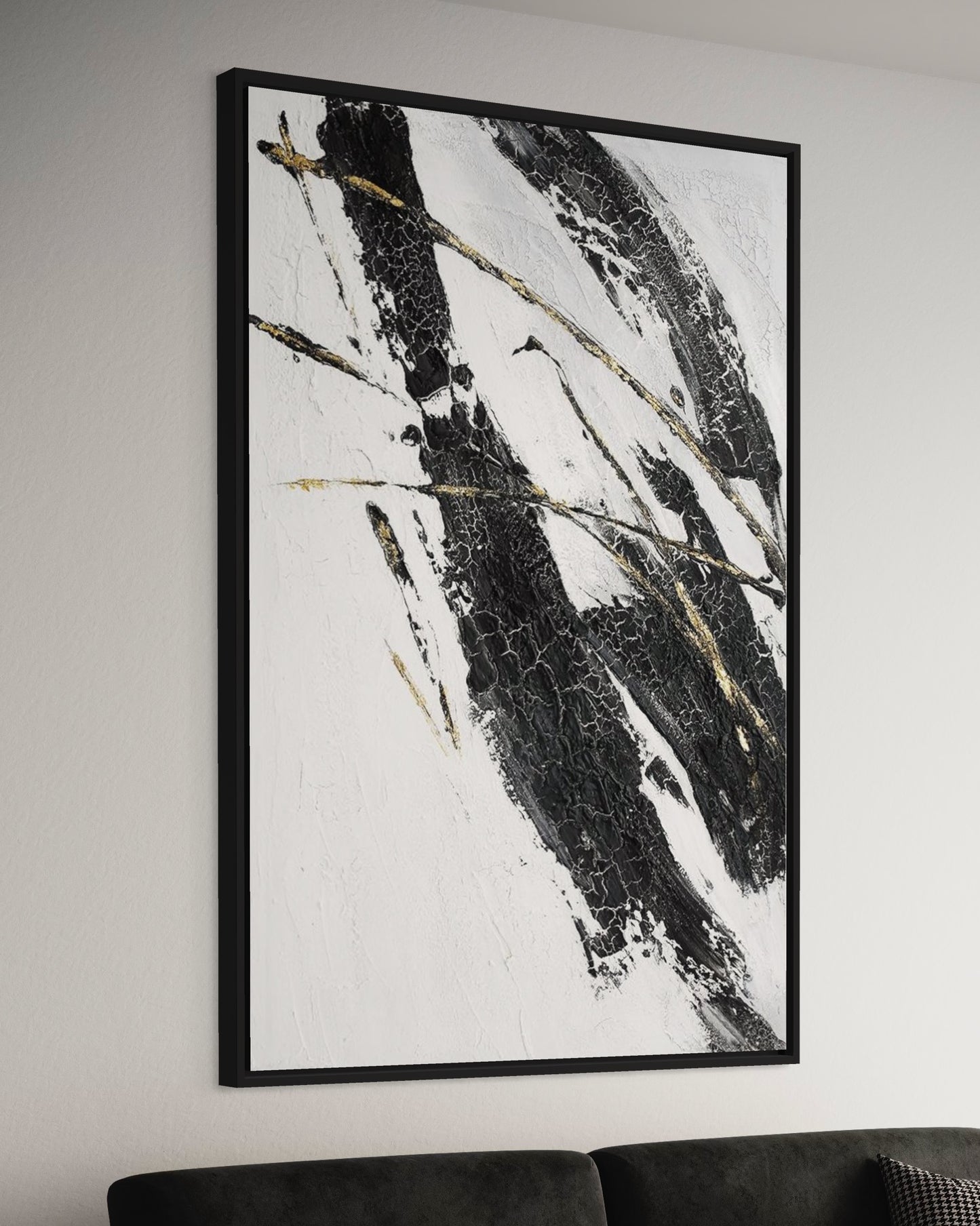 3D Textured Original Oil Painting on Canvas Black & White Diagonal Stripes Large Abstract Acrylic Painting