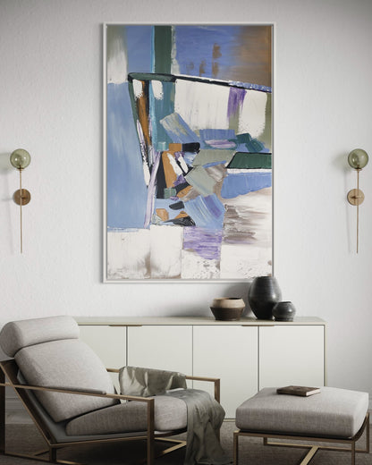 3D Textured Original Oil Painting on Canvas Blue & White Color Block Large Abstract Acrylic Painting