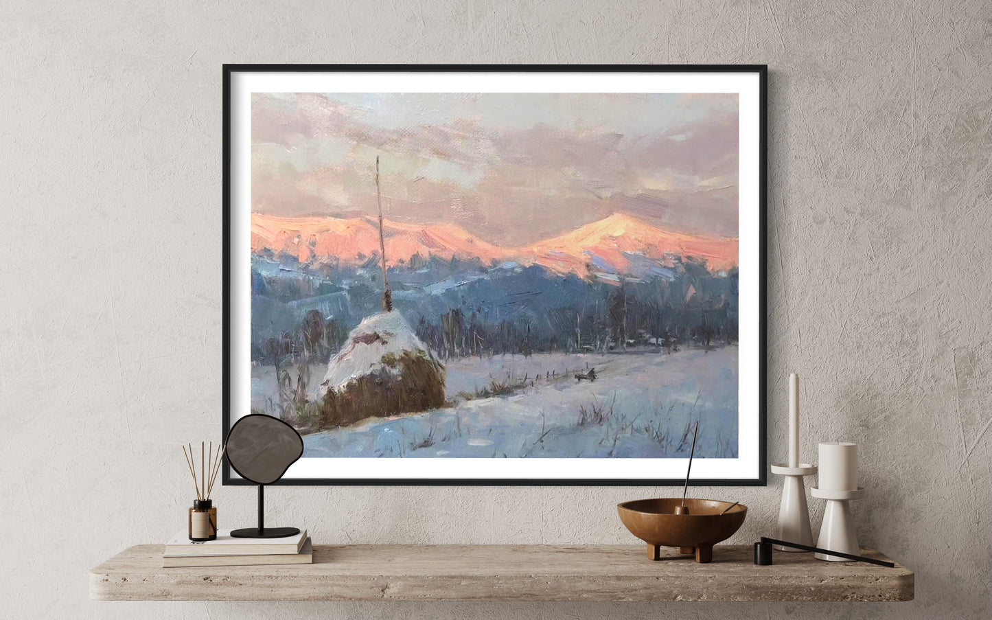 Snowy Mountains at Sunset Oil Painting