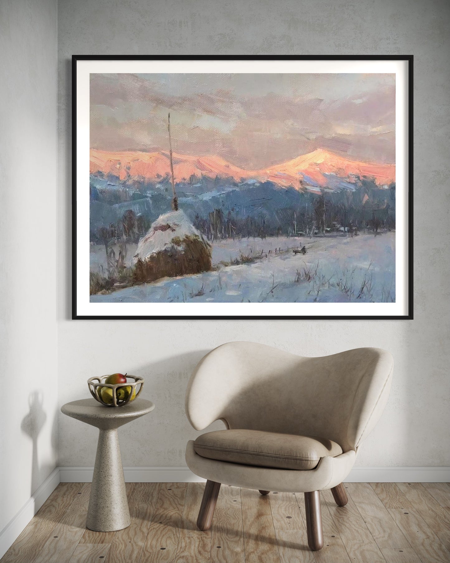 Snowy Mountains at Sunset Oil Painting