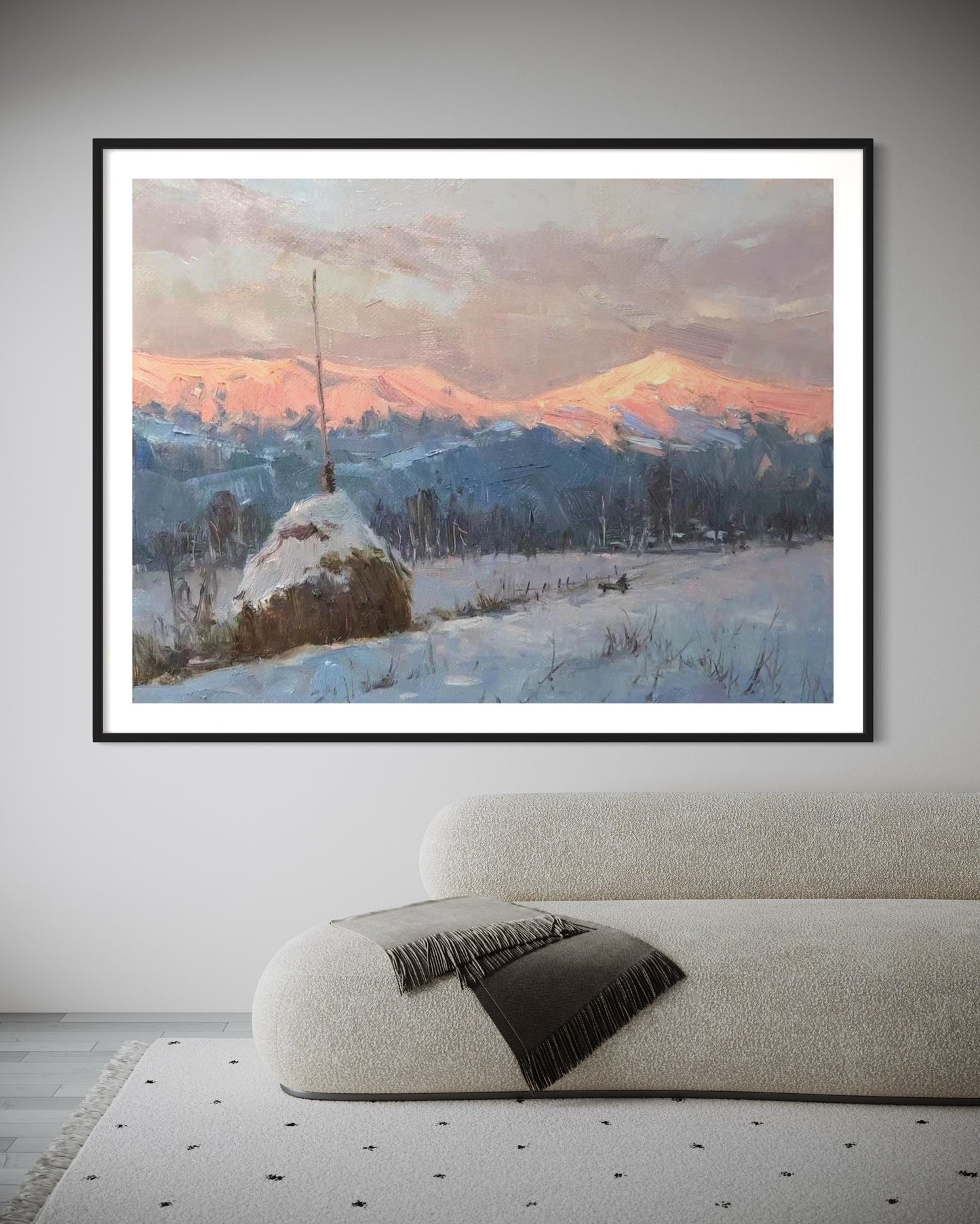 Snowy Mountains at Sunset Oil Painting