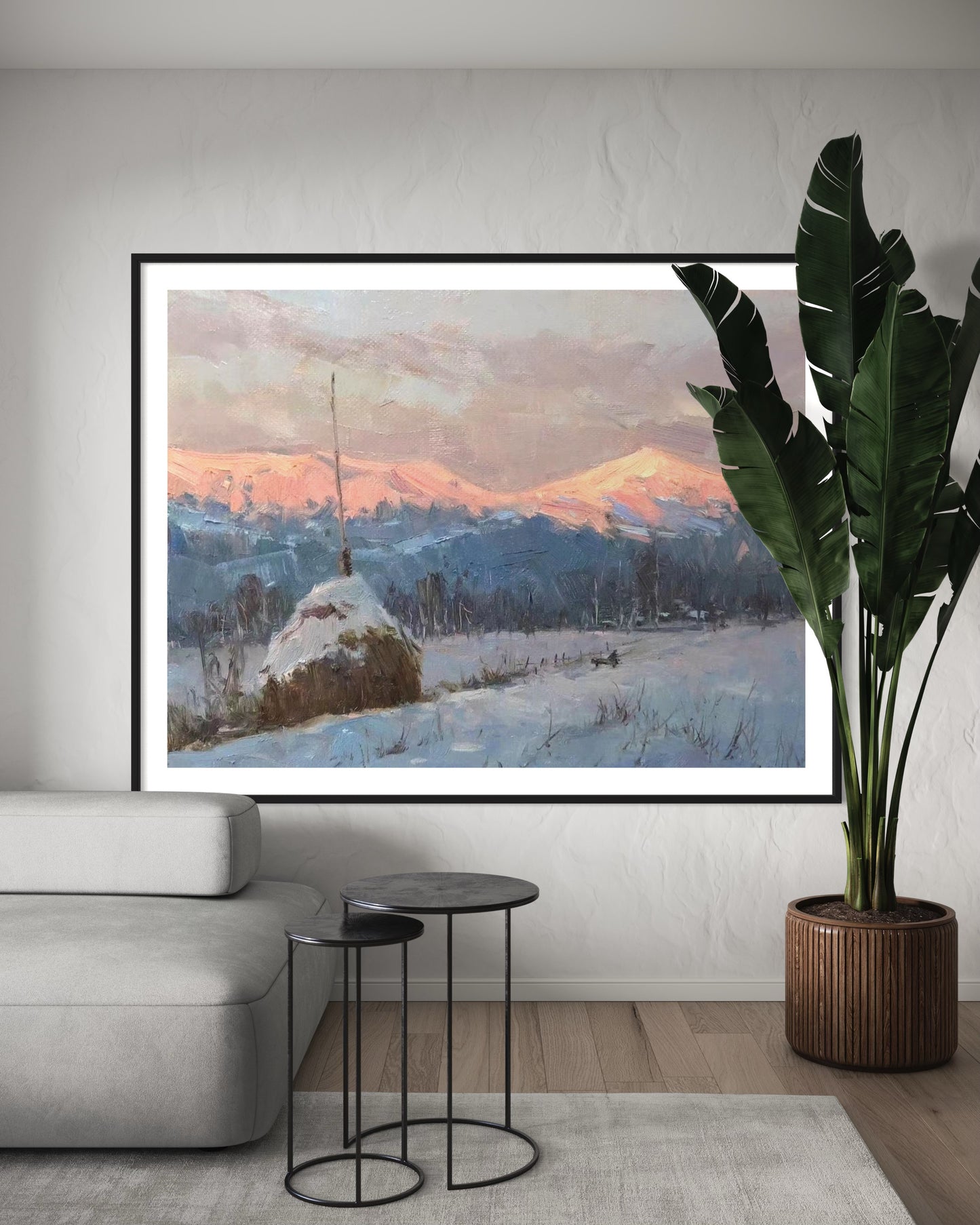 Snowy Mountains at Sunset Oil Painting