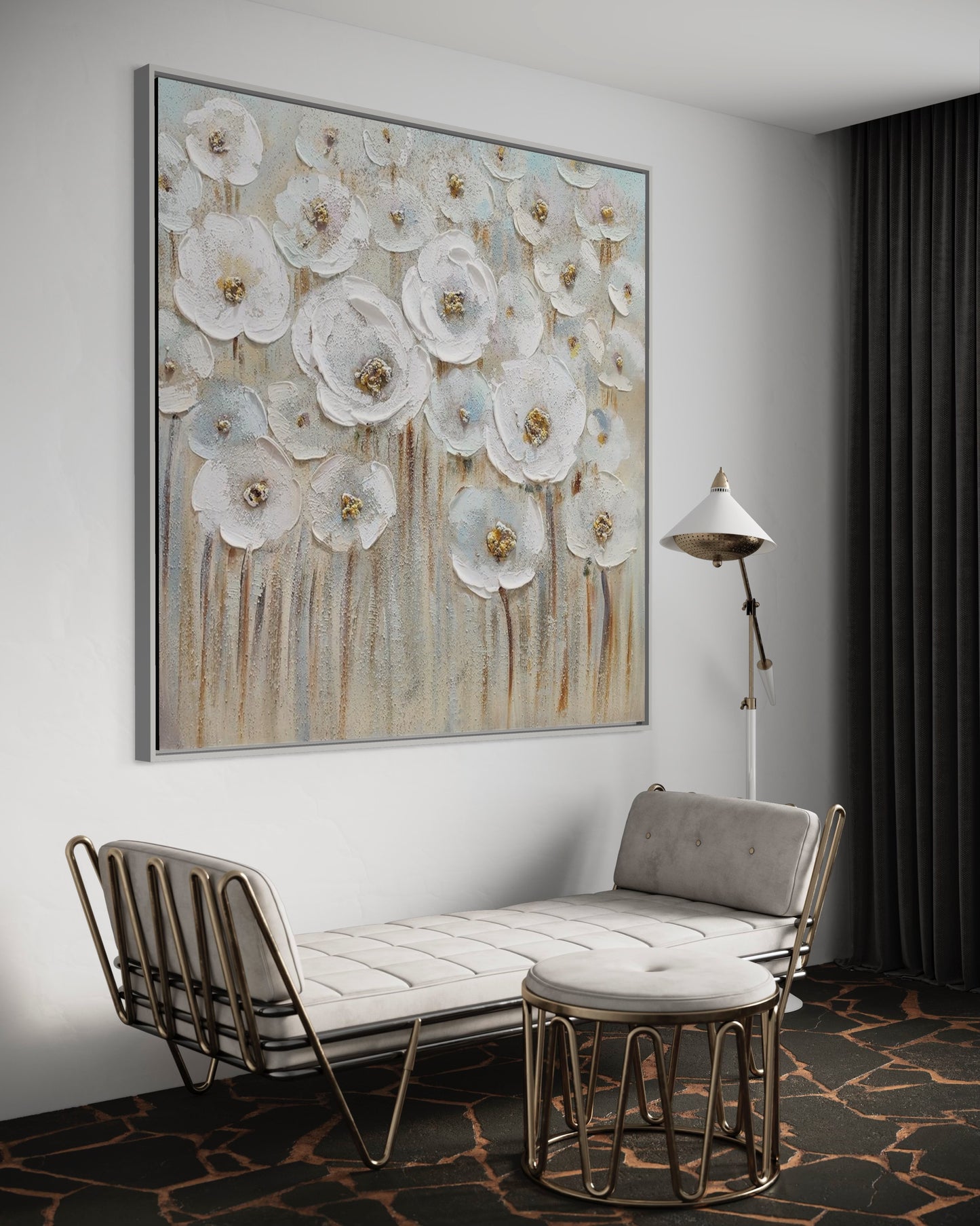 3D Textured Original Oil Painting on Canvas Golden Flowers Large Abstract Acrylic Painting