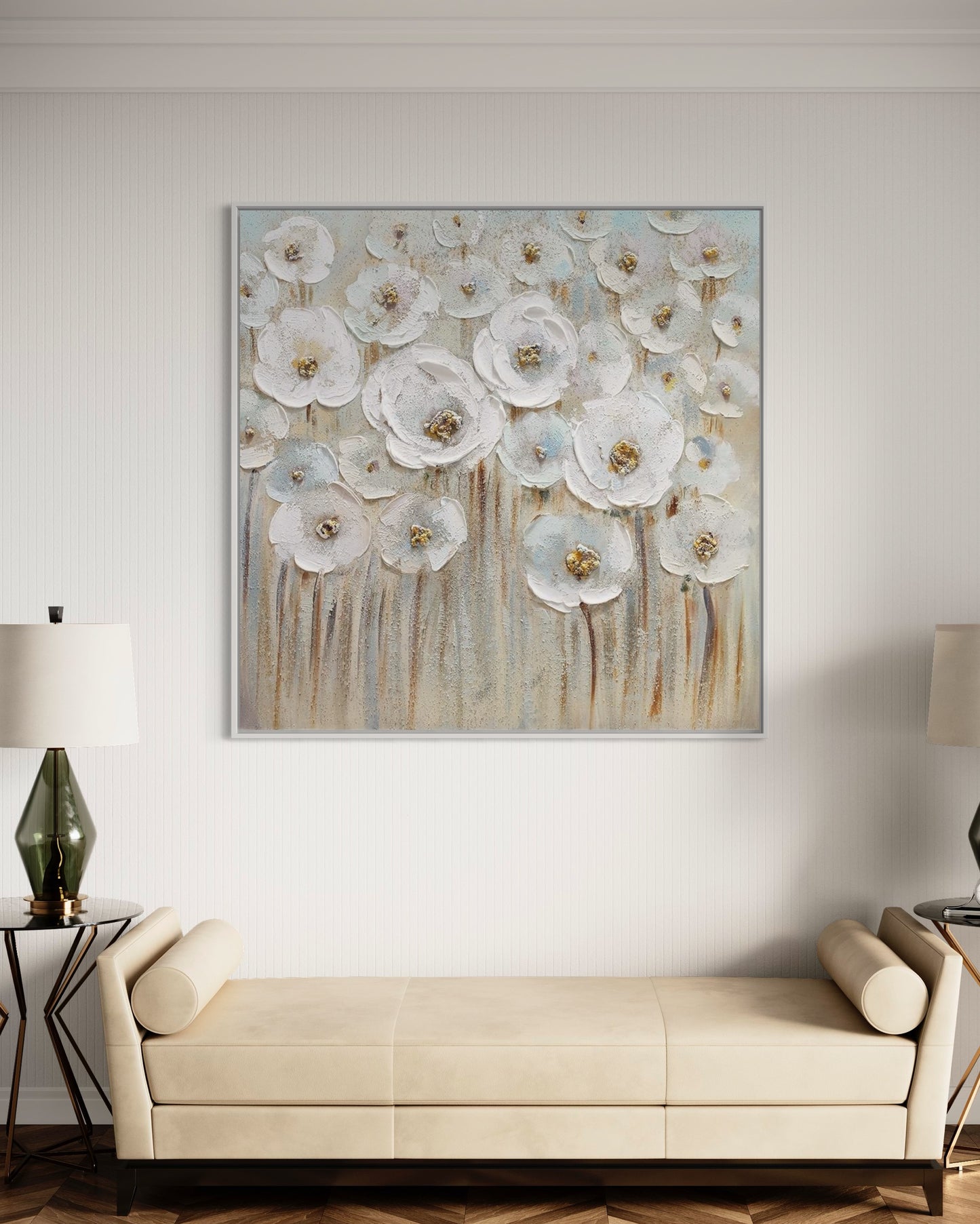 3D Textured Original Oil Painting on Canvas Golden Flowers Large Abstract Acrylic Painting