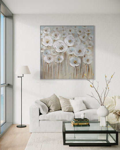 3D Textured Original Oil Painting on Canvas Golden Flowers Large Abstract Acrylic Painting