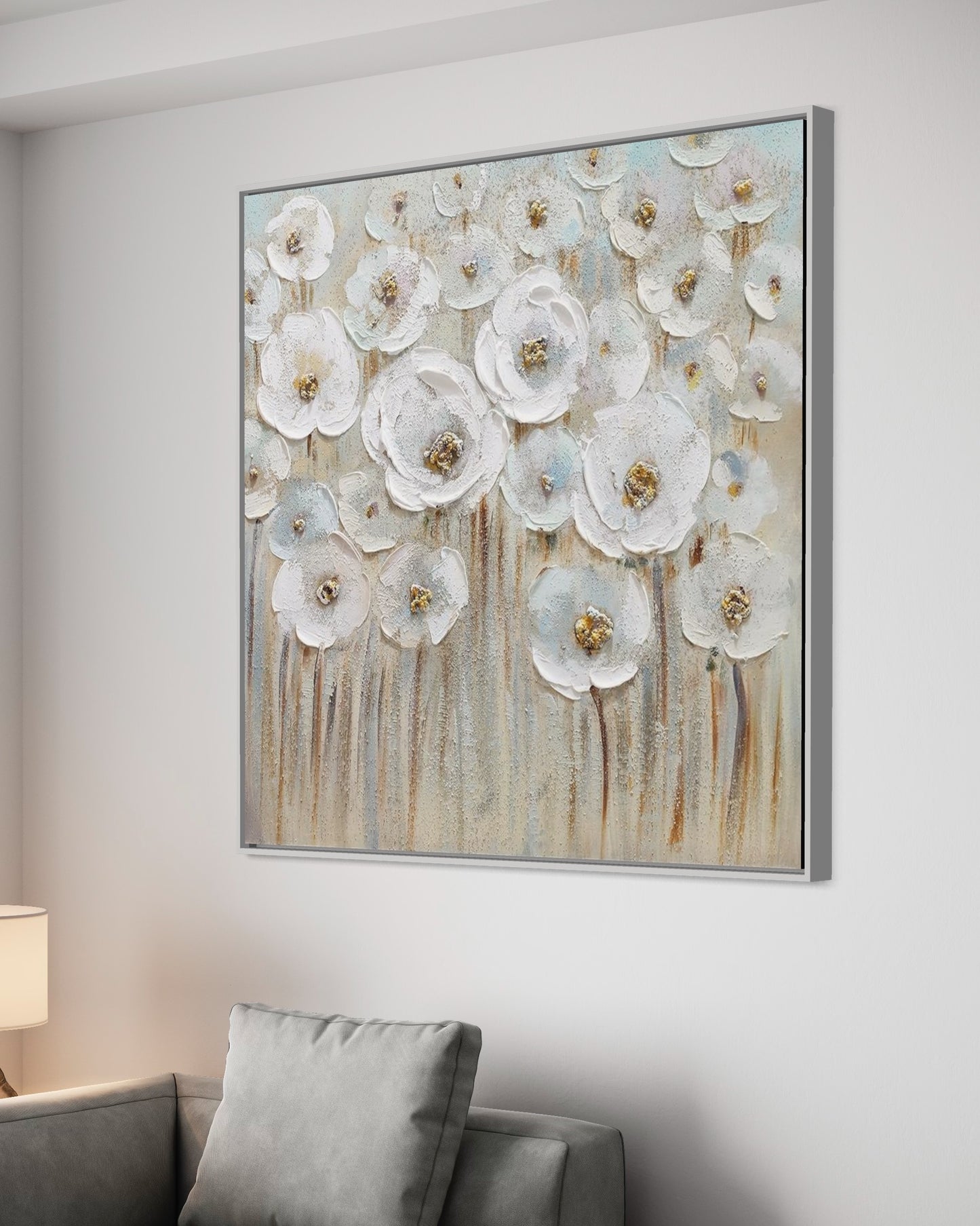 3D Textured Original Oil Painting on Canvas Golden Flowers Large Abstract Acrylic Painting