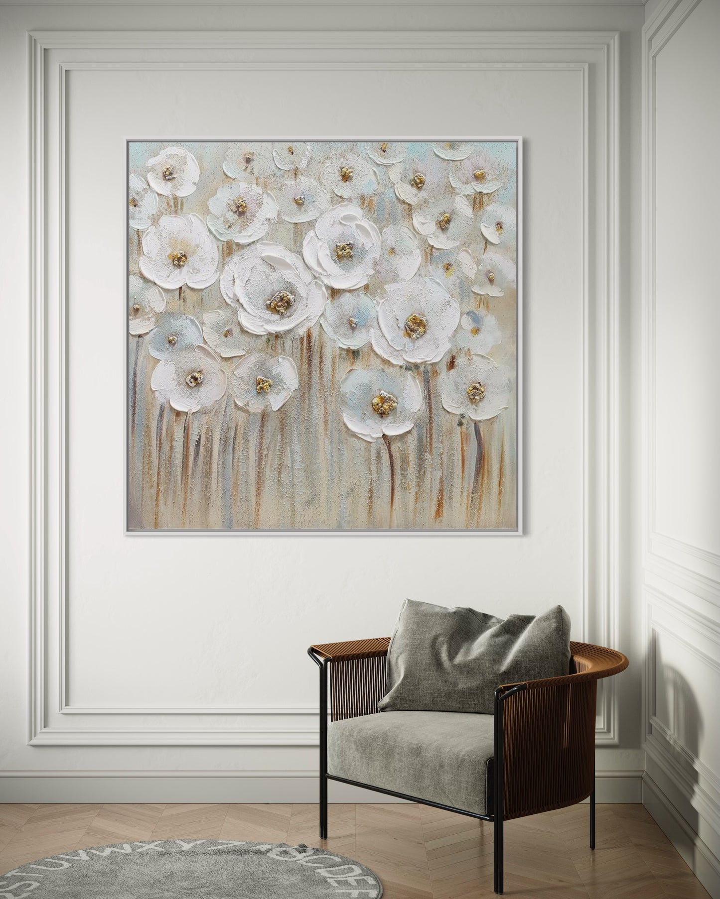 3D Textured Original Oil Painting on Canvas Golden Flowers Large Abstract Acrylic Painting