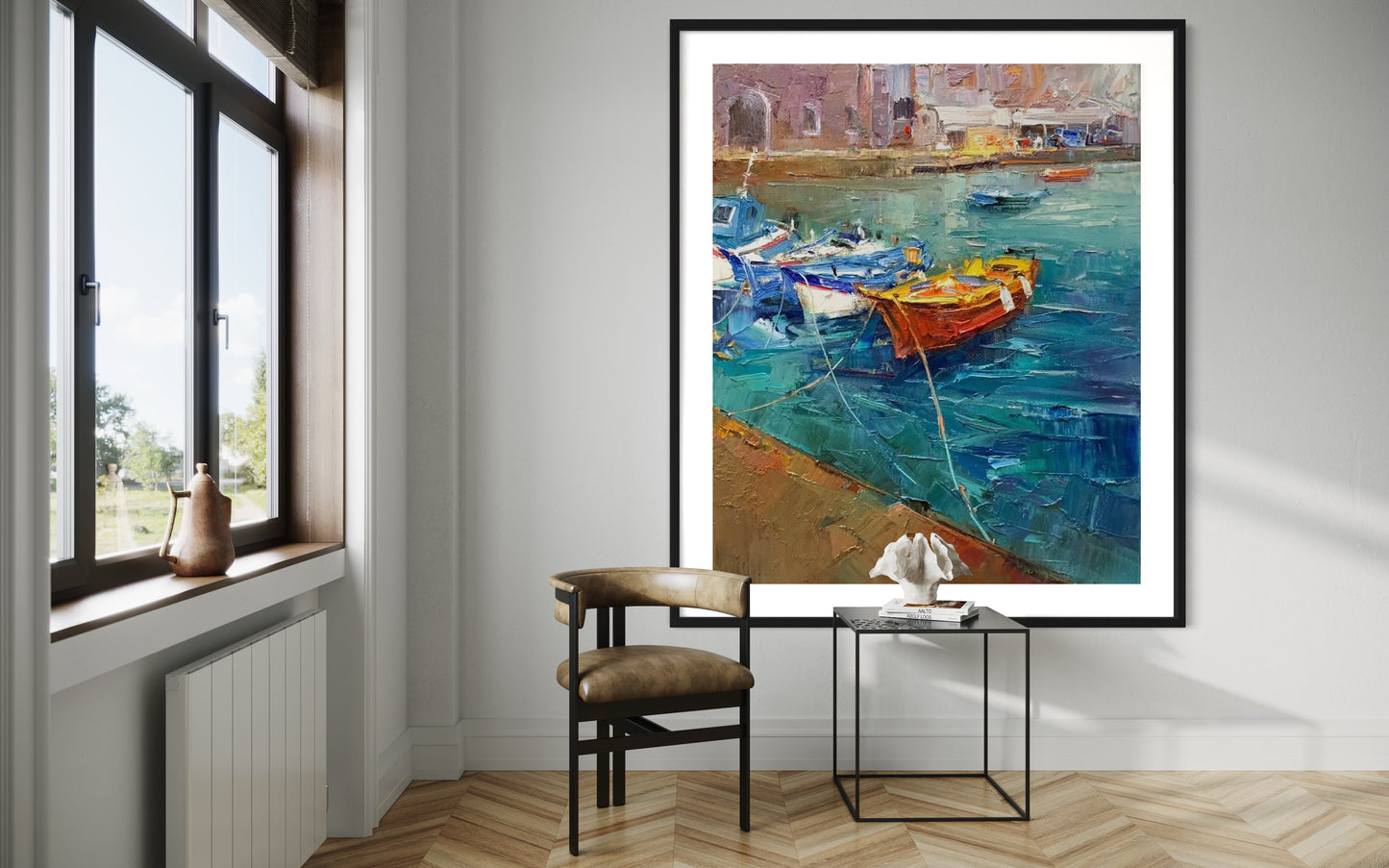 Colorful Boats at Dock Oil Painting