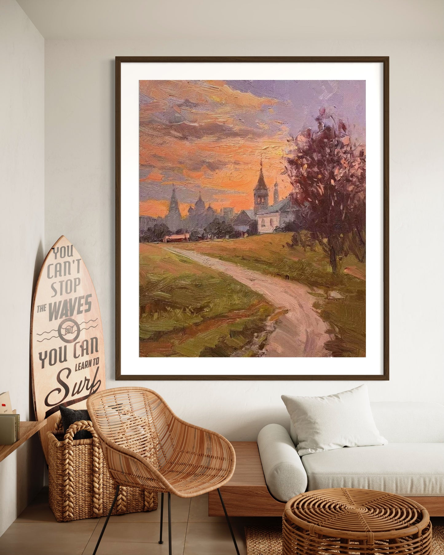 Golden Sunset Over Countryside Oil Painting