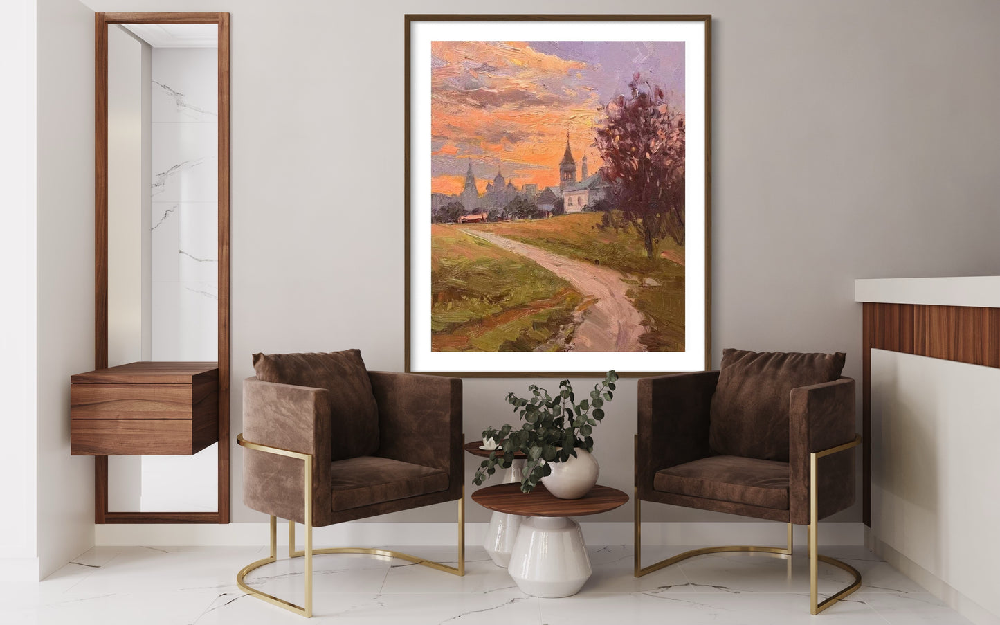 Golden Sunset Over Countryside Oil Painting