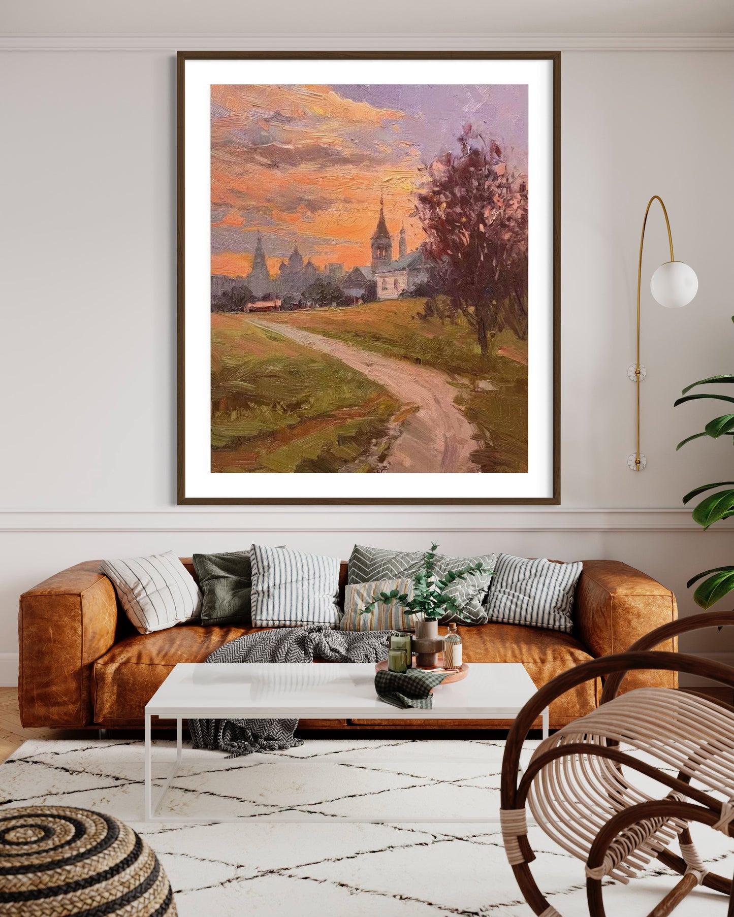 Golden Sunset Over Countryside Oil Painting