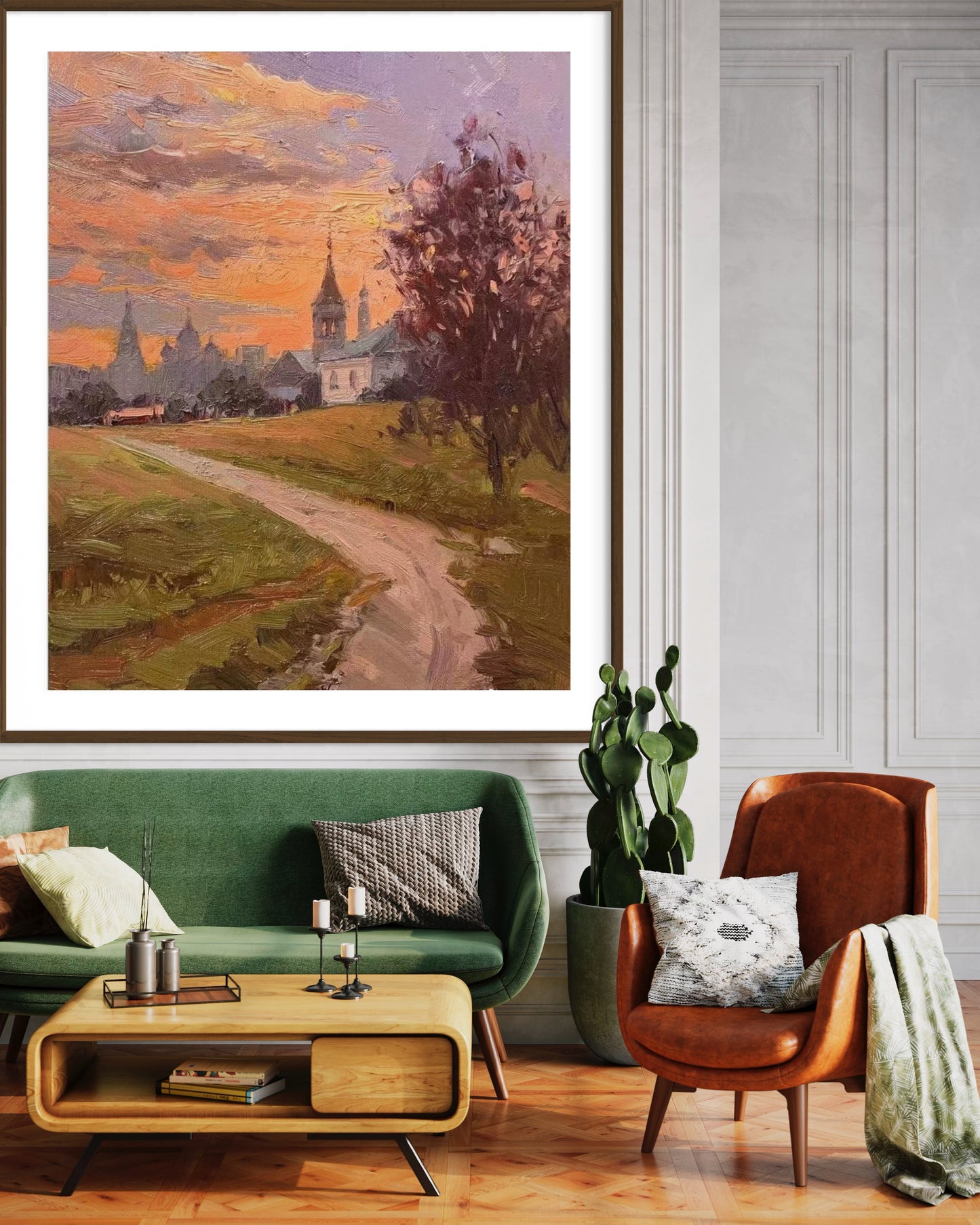 Golden Sunset Over Countryside Oil Painting