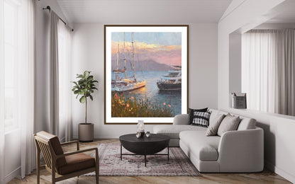 Serene Yacht Harbor Oil Painting