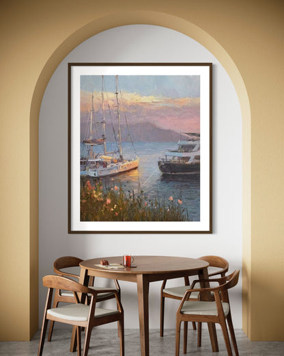 Serene Yacht Harbor Oil Painting
