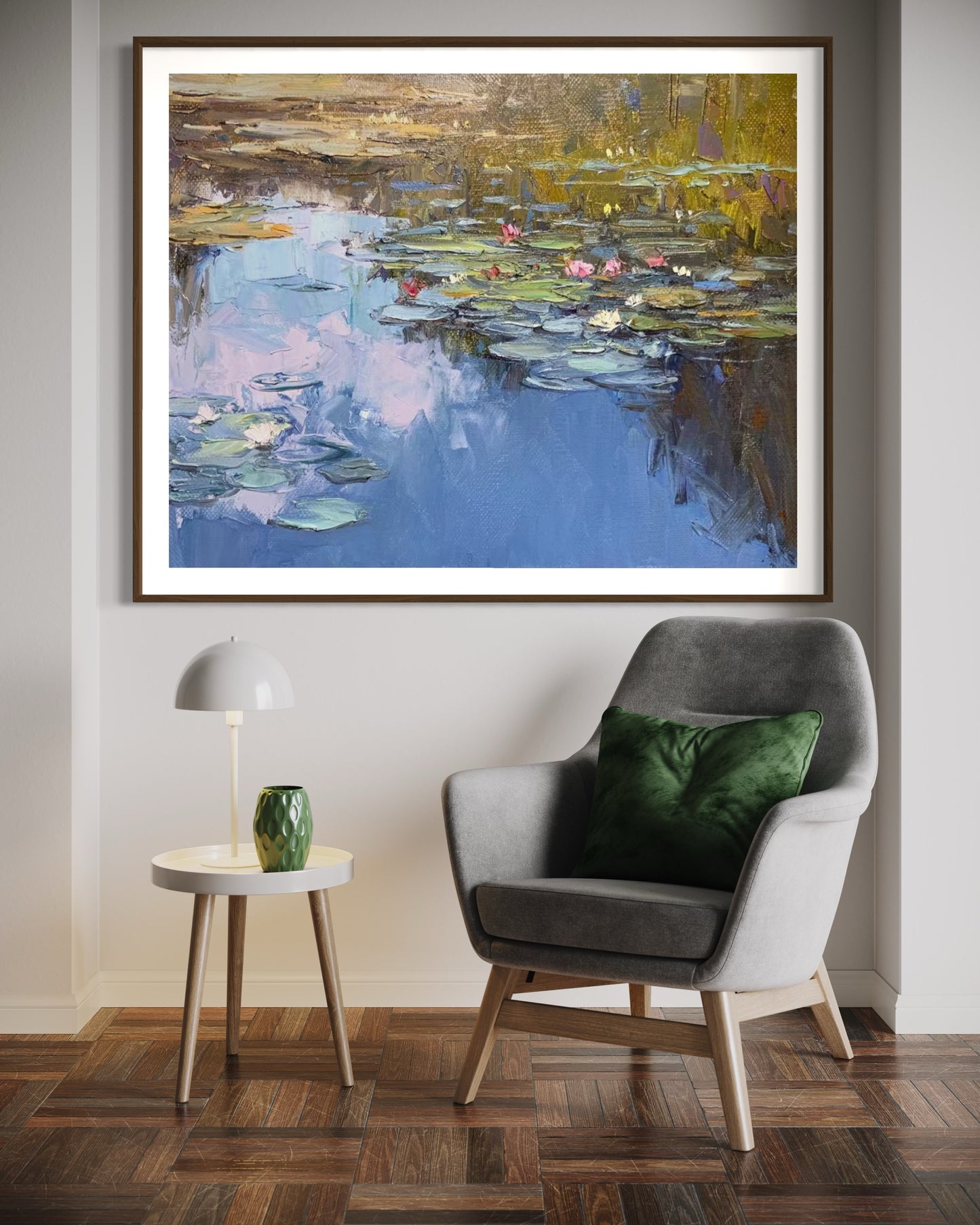 Reflective Pond with Water Lilies Oil Painting