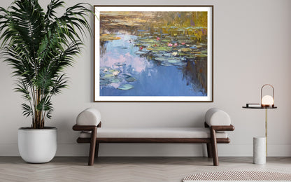 Reflective Pond with Water Lilies Oil Painting