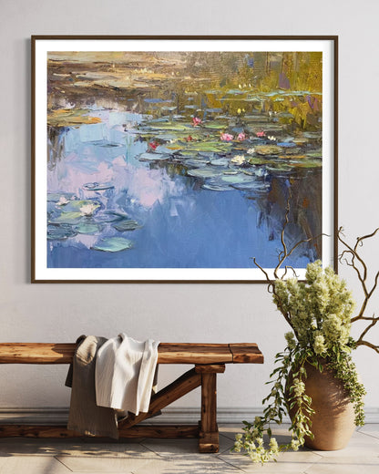 Reflective Pond with Water Lilies Oil Painting